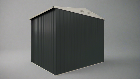 "8x6 FT gray metal tool shed with sloped roof and double doors"
"Interior view of compact galvanized steel storage shed"
"Backyard outdoor storage shed 8x6 FT with secure access"
"Durable sloped roof shed for tools, bikes, and garden gear"
