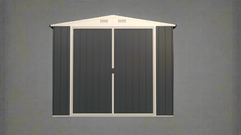 "8x6 FT gray metal tool shed with sloped roof and double doors"
"Interior view of compact galvanized steel storage shed"
"Backyard outdoor storage shed 8x6 FT with secure access"
"Durable sloped roof shed for tools, bikes, and garden gear"