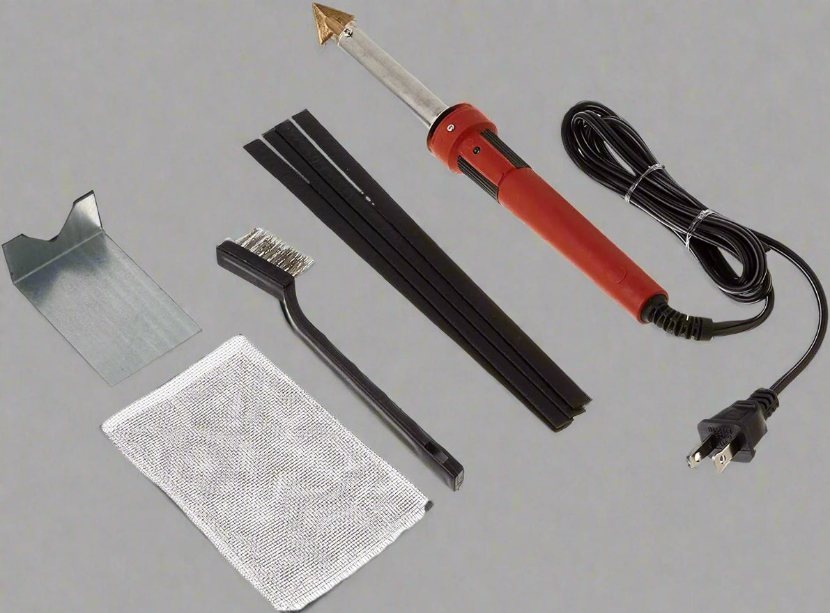 "80W Airless Plastic Welding Kit with Hot Stapler Tool Set"
"Automotive Bumper and Fairing Plastic Repair Kit"
"DIY Plastic Repair Tool for Car Panels, Kayaks, and More"
"Complete Plastic Welding Kit for Automotive and Marine Use"