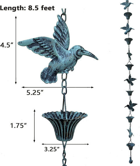 New 8.5FT Metal Rain Chain with Hummingbird Cups – Decorative Garden Water FeatureS1286 - with | Sold by Uncle Wiener's Wholesale