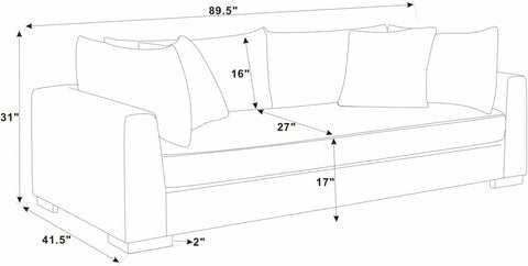89.5” Square Arm Couch – Modern Living Room Setup
3-Seater Sofa with Toss Pillows – Front View
Upholstered Contemporary Sofa – Side Angle
Soft Plush Back Cushions – Detail Close-Up
Modern Beige Fabric Sofa – Apartment Living Room