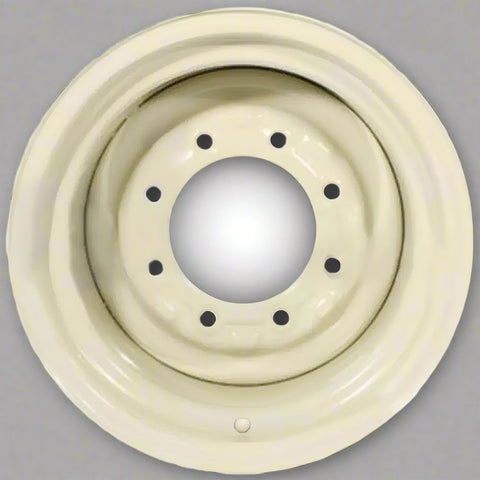 “8x15 JD Yellow AG Rim with 6 bolt holes”
“Heavy-duty tractor implement rim in Off-White”
“Tractor wheel rim compatible with 11L-15 and 9.5L-15 tires”
“Side angle view of farm equipment 8-bolt rim”
“Steel agricultural rim in John Deere yellow”