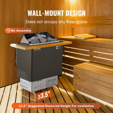 9kW Electric Sauna Heater wall-mounted design with external controller
High-efficiency sauna heater for 220V with stainless steel elements
Digital external controller for sauna temperature and timer settings
Wall-mounted sauna heating system installed in home spa
Compact electric sauna heater with 9kW power output and heat-resistant housing