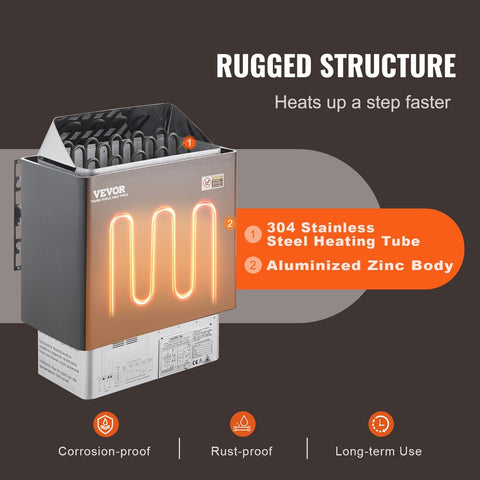 9kW Electric Sauna Heater wall-mounted design with external controller
High-efficiency sauna heater for 220V with stainless steel elements
Digital external controller for sauna temperature and timer settings
Wall-mounted sauna heating system installed in home spa
Compact electric sauna heater with 9kW power output and heat-resistant housing