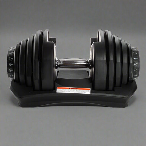 Adjustable dumbbell with chrome handle and weight dial system
90 lb dumbbell set for home strength training workouts
Compact adjustable dumbbell with 15 weight settings
Black plastic-coated adjustable dumbbell with anti-slip grip