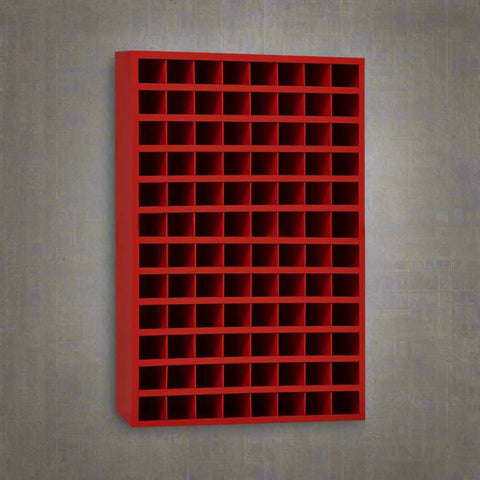 Steel bolt bin cabinet with 96 compartments – black
Red bolt organizer cabinet – front view
Side-by-side metal bin cabinets for hardware storage
Open hardware parts bins mounted on workshop wall
Heavy-duty steel bin rack for bolts and fasteners