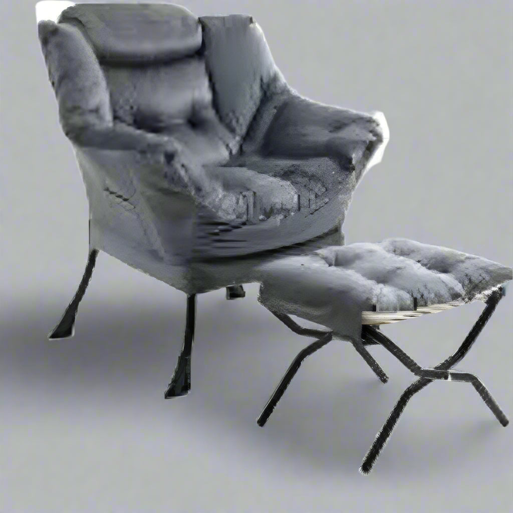 Velvet accent chair with ottoman – beige and gray lounge armchair for living room, padded and upholstered