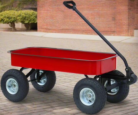 All-terrain steel garden wagon with 10-inch pneumatic tires – GC15010
Close-up of 10-inch inflatable tires and steel axle system