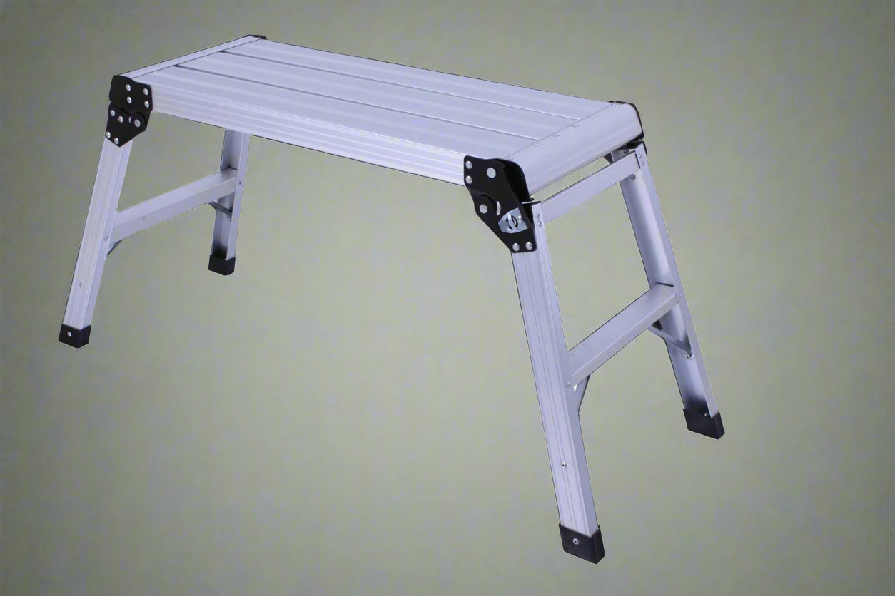 “Aluminum folding step ladder with anti-slip surface”
“Portable silver step ladder folded for storage”
“Lightweight foldable work platform ladder”
“WPA300 aluminum multi-purpose step stool”
“Step ladder for indoor and outdoor maintenance tasks”