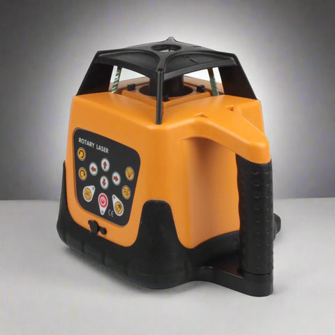 Side View of Industrial Rotary Laser Level with Anti-Slip Handle and Control Buttons