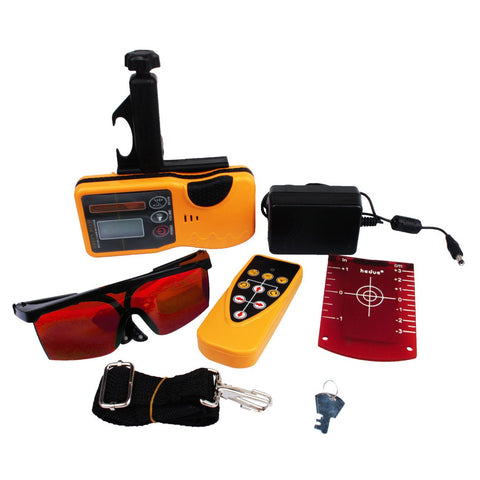 Complete Red Beam Laser Level Set with Receiver, Safety Glasses, Remote Control, and Power Adapter