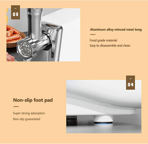 "800W Automatic Electric Meat Grinder with Sausage Stuffer Attachment"
"Heavy Duty Stainless Steel Meat Grinder for Kitchen Use"
"Electric Food Processor for Meat Grinding and Sausage Making"
"Home Kitchen Meat Grinder and Sausage Stuffer Machine"