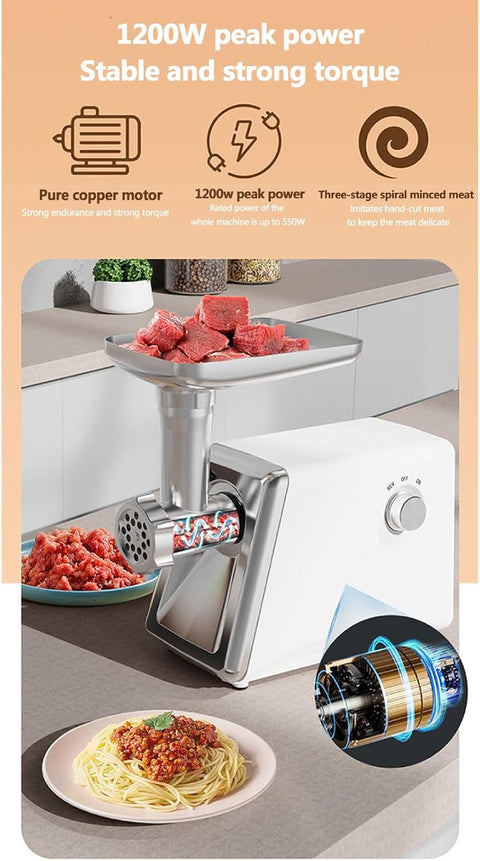 "800W Automatic Electric Meat Grinder with Sausage Stuffer Attachment"
"Heavy Duty Stainless Steel Meat Grinder for Kitchen Use"
"Electric Food Processor for Meat Grinding and Sausage Making"
"Home Kitchen Meat Grinder and Sausage Stuffer Machine"