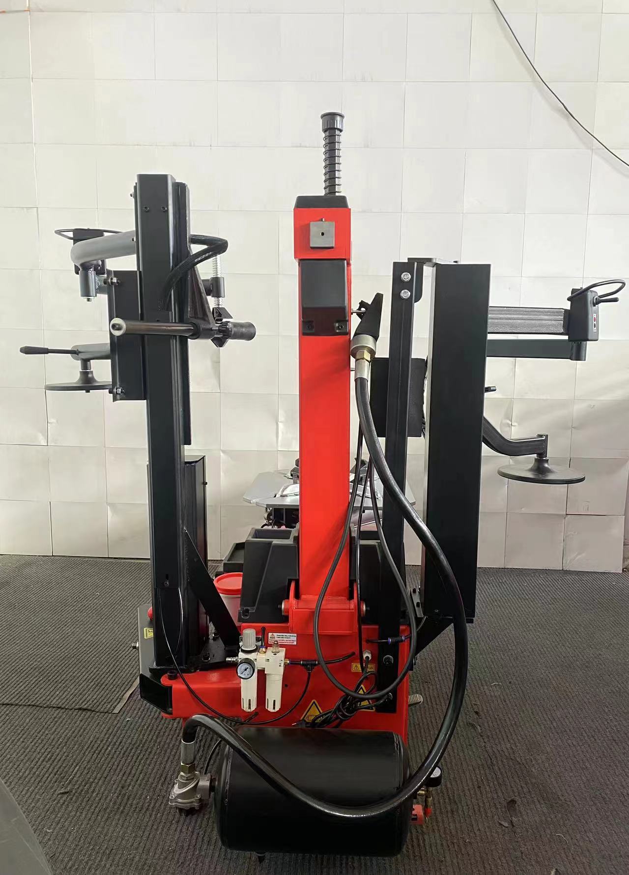 FT800 Automatic Tire Changer Front View with Dual Assist Arms
Professional Garage Tire Changing Equipment – FT800
Tilt-Back Tower Tire Machine with 28.5" Clamping Capacity
High Performance Tire Changer for Low-Profile Tires