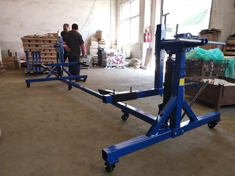 Automotive Car Rotisserie – Heavy-Duty 4,000 LB Frame Lift (Side View)
Frame Restoration Tool with Blue Finish – Model 1024CT (Angled View)
Adjustable Height & Swivel Casters on Auto Rotisserie
Full-Frame Rotisserie for Car Body Repair – 4000 LB Capacity