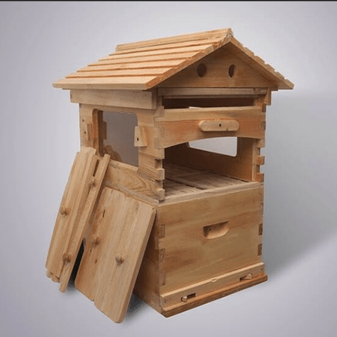 Flow Hive Langstroth Bee Hive with 7 Auto Frames - Front View
Wooden Bee Hive with Honey Flow System
Auto Flow Frames for Easy Honey Extraction
Top View of 2-Layer Langstroth Bee Hive
Honey Collection from Flow Hive Auto Frames
Disassembled View of Bee Hive Kit Components
Wooden Hive Box with Automatic Frames
Honey Frame Close-Up for Flow Extraction