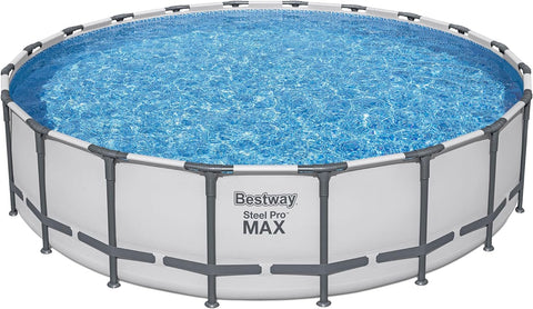 Bestway 20FT round above ground pool full set with ladder
Close-up of rust-resistant steel frame pool structure
Family swimming in Bestway Steel Pro MAX pool
Included pool ladder and pump equipment
Pool with top cover and summer backyard setting
