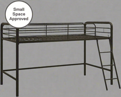 “Black metal loft bed with built-in ladder and guardrails”
“Space-saving loft bed frame for kids and teens”
“Durable steel loft bed with safety rails and ladder access”