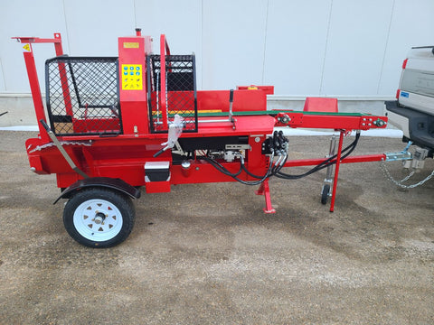 Blue Viper Firewood Processor – Full Trailer Setup
BVFP Model – STIHL Bar Saw Firewood Cutting System
Hydraulic Log Conveyor on Blue Viper Processor
Rear View of Blue Viper BVFP Wood Processor Trailer