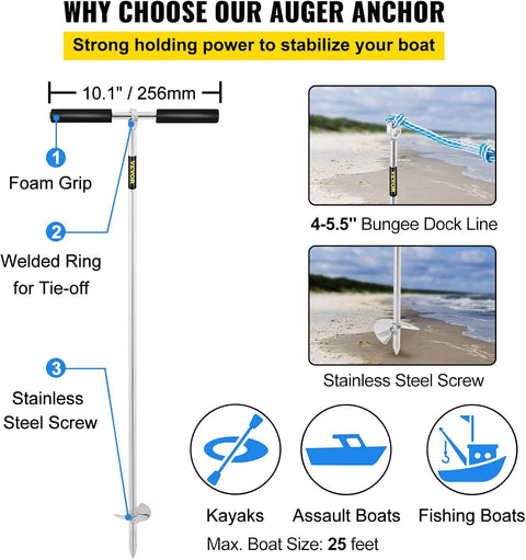 36-inch Stainless Steel Sand Anchor Auger with T-handle
Boat and Tent Sand Anchor Screw with Grip Handle
Heavy-Duty Marine Sand Auger for Jet Skis and Camping
Rustproof 316 SS Sand Anchor – Ideal for Beach Use
Removable Top Grip Auger Anchor with Rope Clip