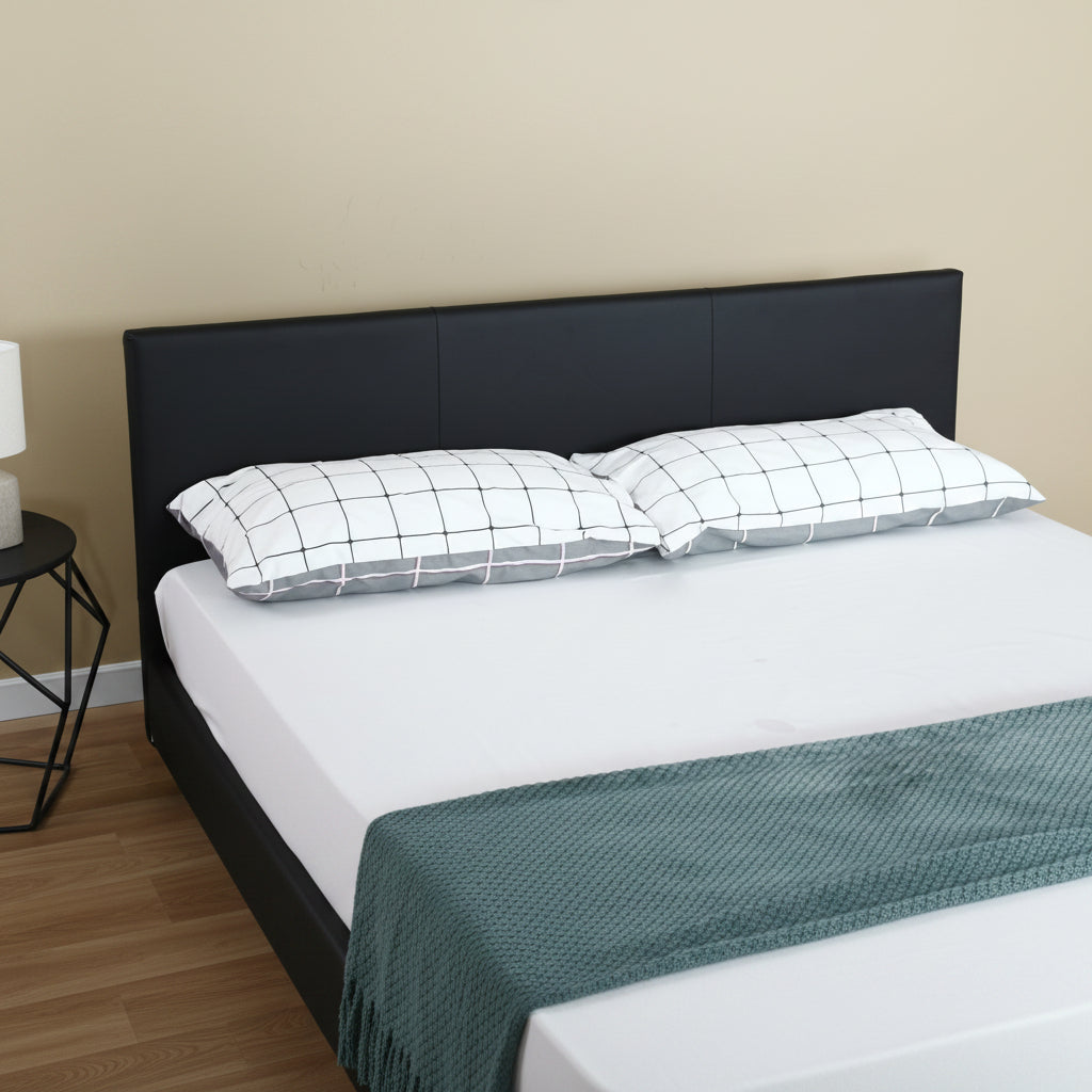 Black Bonded Leather Bed Frame with Panel Headboard in Queen, King, and Twin Sizes