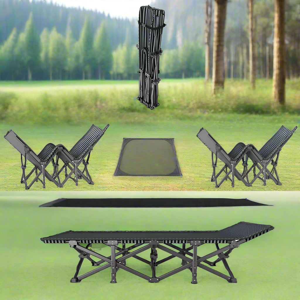 Camping Cot with Mesh Mat and Steel Frame – Foldable Outdoor Sleeping Bed with Carry Bag – 200KG Capacity – Open Box