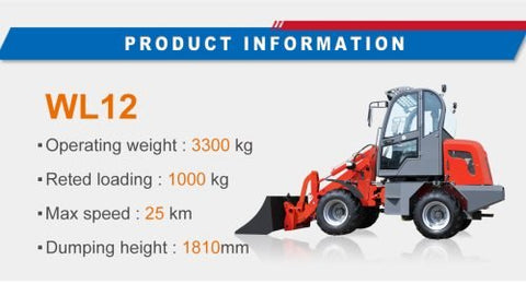 CanLift W12 Mini Wheel Loader with Kohler diesel engine outside a facility
Side view of CanLift W12 loader equipped with bucket attachment
Compact CanLift W12 Wheel Loader used on farm site