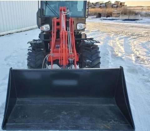 CanLift W12 Mini Wheel Loader with Kohler diesel engine outside a facility
Side view of CanLift W12 loader equipped with bucket attachment
Compact CanLift W12 Wheel Loader used on farm site