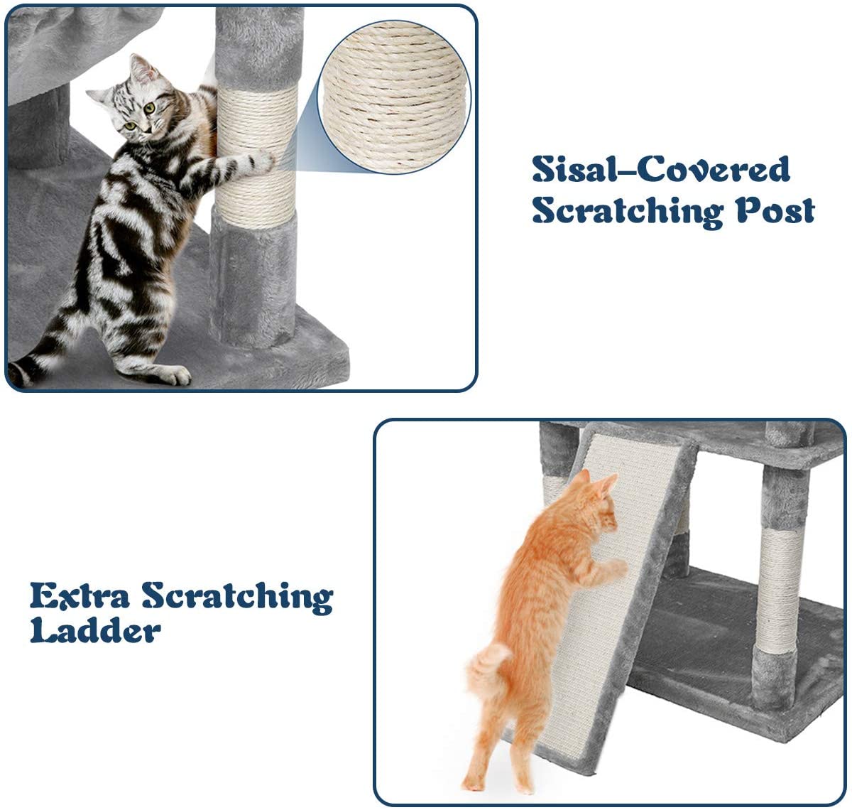 67-inch tall multi-level cat tree tower in gray
Cat tree with ladder, scratching posts, and top perches
Indoor cat condo tower for multiple cats