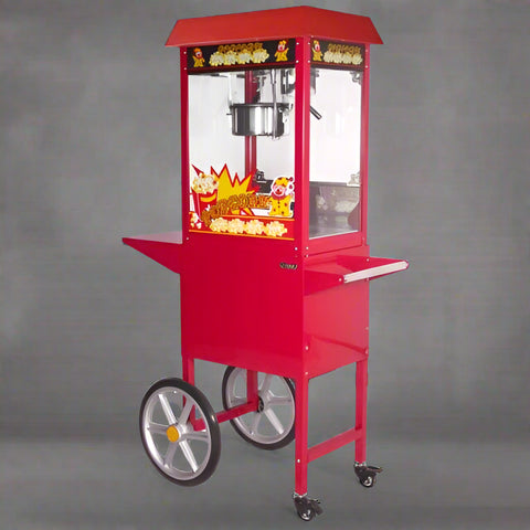 Red 8oz Commercial Popcorn Cart – Front Angle
Stainless Steel Kettle Inside Popcorn Cart – Close-Up
Popcorn Machine Glass Enclosure – Side View
Popcorn Maker with Storage Cart – Event Setup
