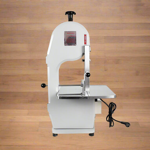 750W Commercial Stainless Steel Meat & Bone Saw – Front View
Cutting pork and ribs with BR0741 Meat Saw
Adjustable cutting thickness workbench with measurement scale
Stainless blade and food-safe housing details