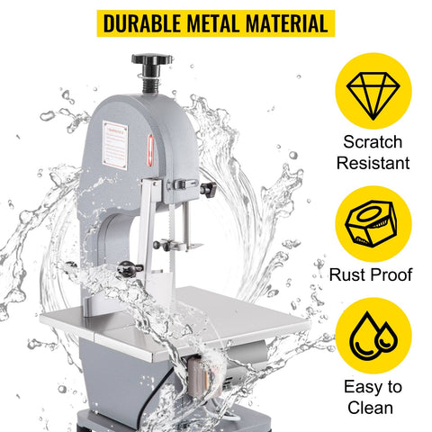 750W Commercial Stainless Steel Meat & Bone Saw – Front View
Cutting pork and ribs with BR0741 Meat Saw
Adjustable cutting thickness workbench with measurement scale
Stainless blade and food-safe housing details