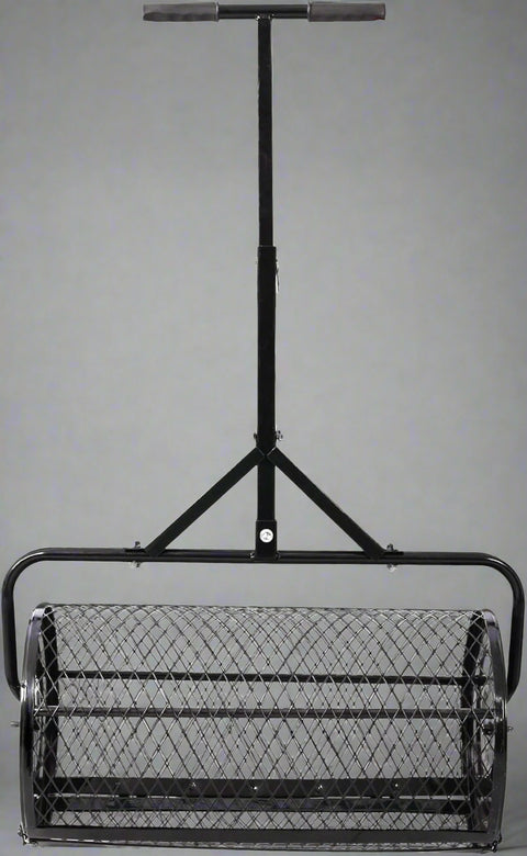 Heavy-duty compost and peat moss lawn spreader with rolling mesh drum
Topdressing broadcast roller for garden and turf care
24-inch steel mesh drum lawn spreader with double latch
Lawn care tool for compost, manure, and peat moss spreading