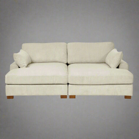 Oversized modular corduroy sofa with ottoman
Gray corduroy sectional sofa
Cream corduroy sofa with plush seating
Custom living room layout with ottoman
Deep seat cozy couch with corduroy fabric