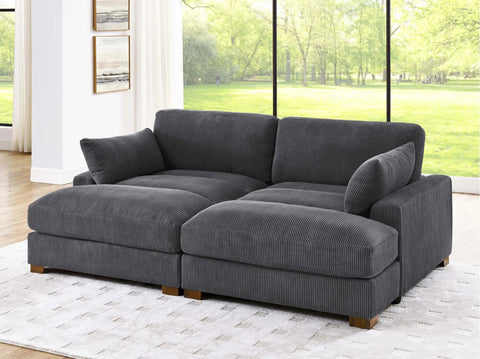 Oversized modular corduroy sofa with ottoman
Gray corduroy sectional sofa
Cream corduroy sofa with plush seating
Custom living room layout with ottoman
Deep seat cozy couch with corduroy fabric