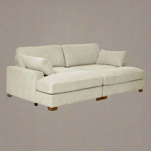 Oversized modular corduroy sofa with ottoman
Gray corduroy sectional sofa
Cream corduroy sofa with plush seating
Custom living room layout with ottoman
Deep seat cozy couch with corduroy fabric