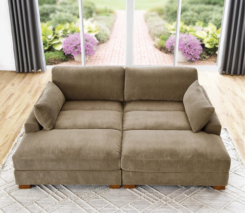 Oversized modular corduroy sofa with ottoman
Gray corduroy sectional sofa
Cream corduroy sofa with plush seating
Custom living room layout with ottoman
Deep seat cozy couch with corduroy fabric