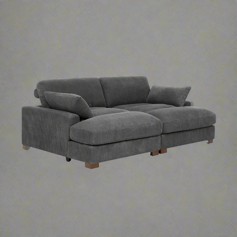 Oversized modular corduroy sofa with ottoman
Gray corduroy sectional sofa
Cream corduroy sofa with plush seating
Custom living room layout with ottoman
Deep seat cozy couch with corduroy fabric