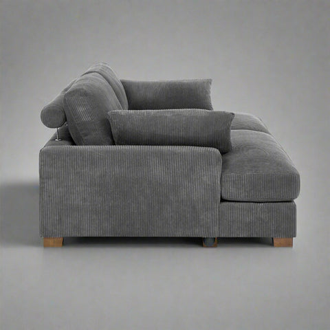 Oversized modular corduroy sofa with ottoman
Gray corduroy sectional sofa
Cream corduroy sofa with plush seating
Custom living room layout with ottoman
Deep seat cozy couch with corduroy fabric