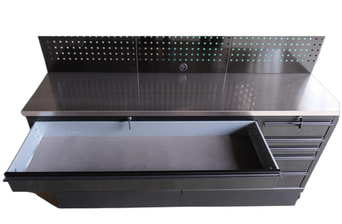 Deluxe 6 FT Tool Bench and Storage Cabinet – Heavy-Duty Stainless or Black Steel Garage Workstation with Drawers and Modular Design