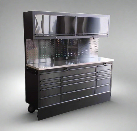 Deluxe 6 FT Tool Bench and Storage Cabinet – Heavy-Duty Stainless or Black Steel Garage Workstation with Drawers and Modular Design