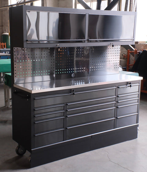 Deluxe 6 FT Tool Bench and Storage Cabinet – Heavy-Duty Stainless or Black Steel Garage Workstation with Drawers and Modular Design