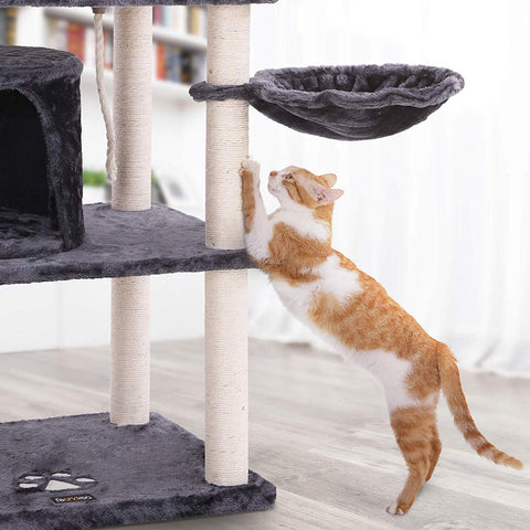 "Deluxe 60 in Multi-Level Cat Tree with Scratching Posts CT002DG"
"Gray Multi-Level Cat Tower with Hideaways and Scratching Posts"
"Durable Cat Playhouse with Soft Fabric and Sisal Posts"