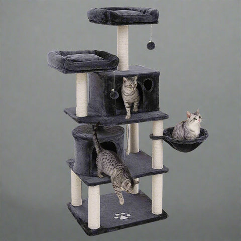 "Deluxe 60 in Multi-Level Cat Tree with Scratching Posts CT002DG"
"Gray Multi-Level Cat Tower with Hideaways and Scratching Posts"
"Durable Cat Playhouse with Soft Fabric and Sisal Posts"