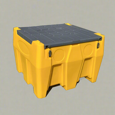 500L yellow diesel fuel tank with lockable cap and hose
Fuel transfer tank with 12V pump and nozzle
Portable polyethylene diesel tank for industrial use
Yellow fuel tank with transfer system and fittings