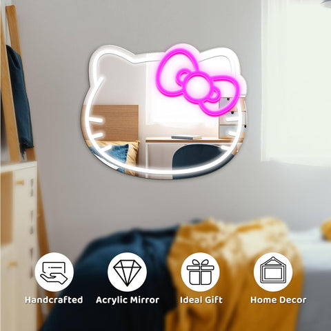 New ED Hello Kitty Mirror Neon Wall Sign – USB Powered Light - Up Decor for Bedroom & Events 🎀💡 - with | Sold by Uncle Wiener's Wholesale