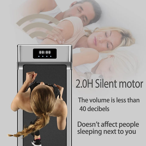 Woman running on slim electric treadmill
Foldable home treadmill with LED display
Treadmill motor specs with 3HP peak
LED display close-up with tracking info
Compact treadmill profile view