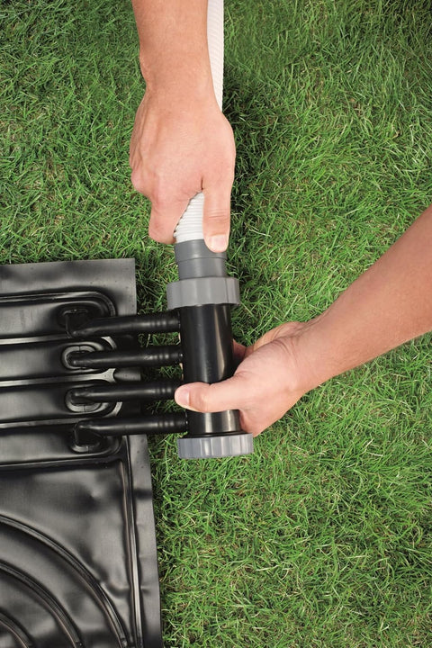 Solar Pool Heater Panel – Laid Flat for Installation
Pool Heating Mat – Compatible with Above Ground Pools
Solar Heating Panel Connected to Pool System
Eco-Friendly Pool Water Heater – Black UV Mat
Pool Setup with Solar Panel Heater in Sunlight