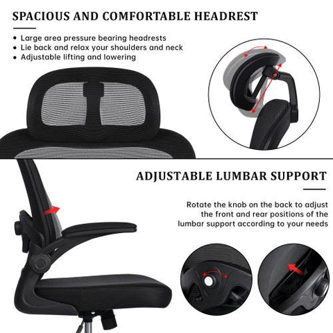 ergonomic office chair, mesh desk chair, adjustable office chair, lumbar support chair, black mesh chair, high-back office chair, computer chair, swivel mesh chair, breathable office chair