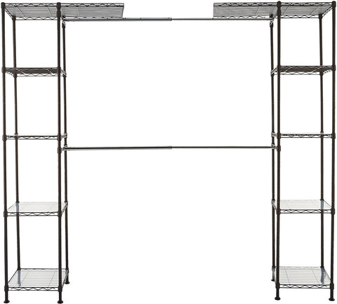 "Expandable Metal Wardrobe Closet Rack with Adjustable Shelves"
"Sturdy Hanging Storage Organizer for Clothing and Accessories"
"Adjustable Metal Closet Organizer with Hanging Rods and Shelves"
